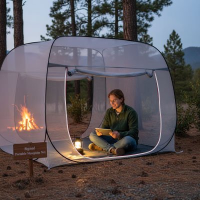 Tente moustiquaire avec femme intérieur